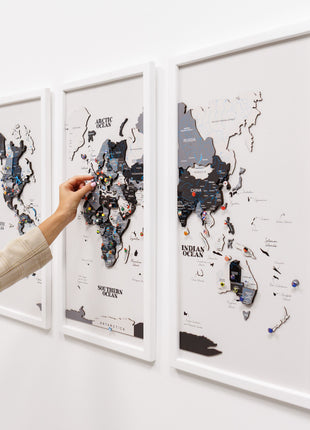 Triptych Wall Art - Wooden World Map (Nordik)