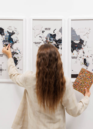 Triptych Wall Art - Wooden World Map (Nordik)