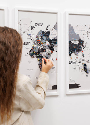 Triptych Wall Art - Wooden World Map (Nordik)