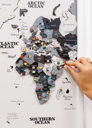 Triptych Wall Art - Wooden World Map (Nordik)