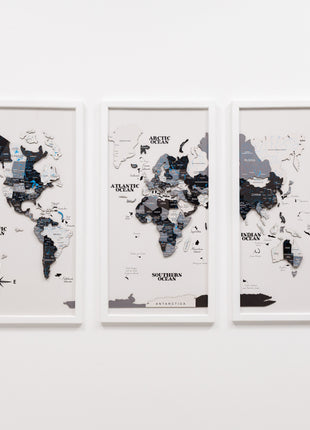 Triptych Wall Art - Wooden World Map (Nordik)