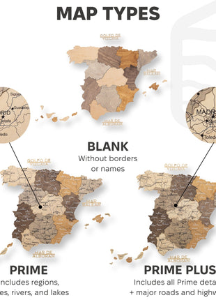 Wooden Map of Spain – Multicolor