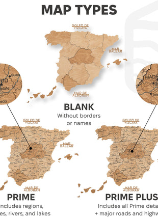 Wooden Map of Spain – Gold