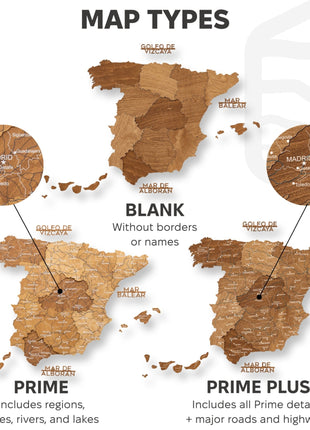 Wooden Map of Spain – Oak