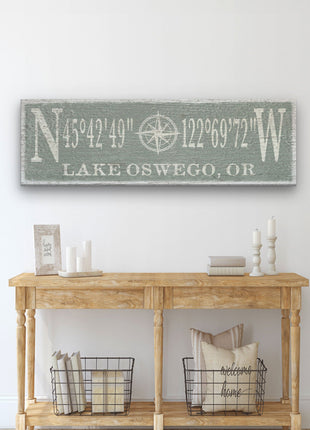 Personalized Coordinates Compass Rose Canvas Sign