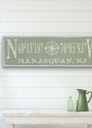 Personalized Coordinates Compass Rose Canvas Sign