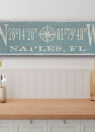 Personalized Coordinates Compass Rose Canvas Sign
