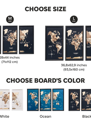 Triptych Wall Art - Wooden World Map (Smokey)