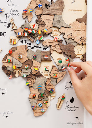 Triptych Wall Art - Wooden World Map (Smokey)
