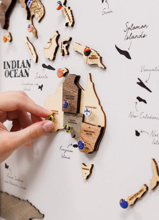Triptych Wall Art - Wooden World Map (Smokey)