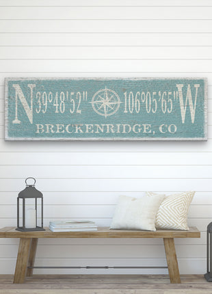 Personalized Coordinates Compass Rose Canvas Sign