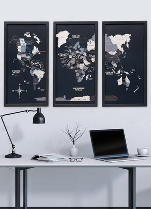 Triptych Wall Art - Wooden World Map (Nordik)