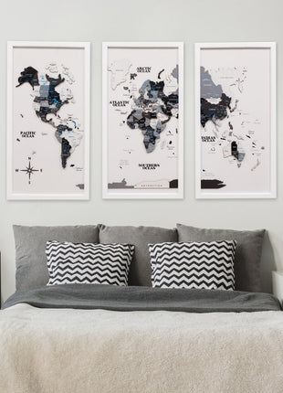Triptych Wall Art - Wooden World Map (Nordik)