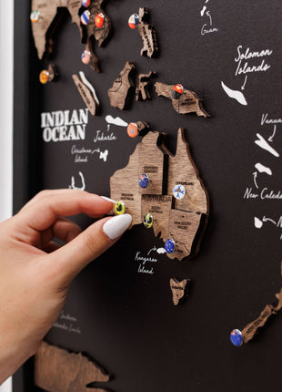 Triptych Wooden World Map (Dark Walnut)