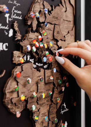 Triptych Wooden World Map (Dark Walnut)
