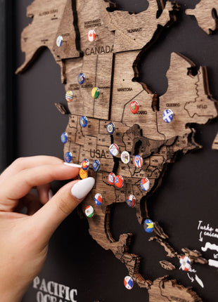 Triptych Wooden World Map (Dark Walnut)